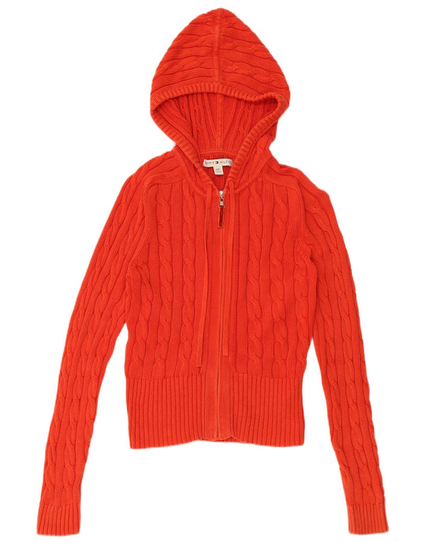 Tommy Hilfiger Womens Hooded Cardigan Sweater UK 10 Small Orange Cotton
