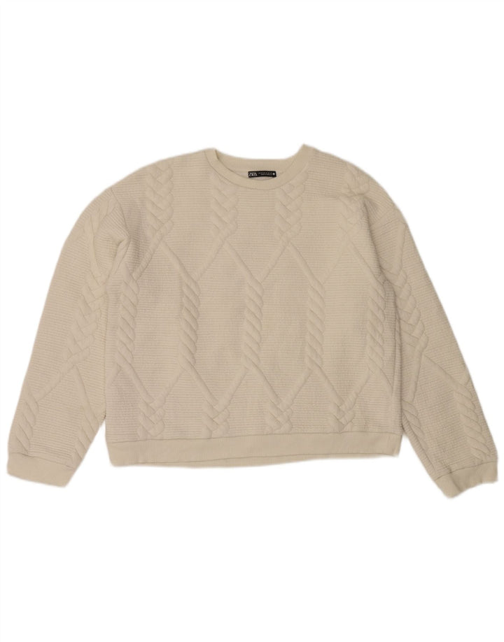 Felpa corta da donna Zara, vestibilità comoda, taglia UK 14, colore medio, bianco sporco