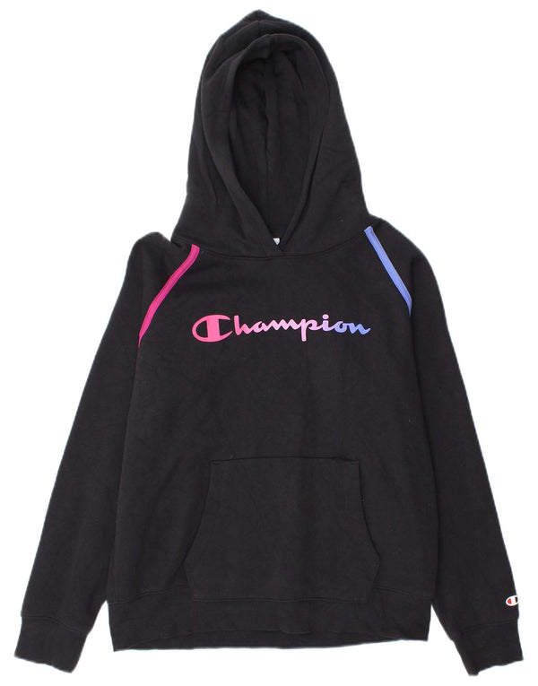 Felpa con cappuccio grafica per ragazze Champion 13-14 anni XL in cotone nero