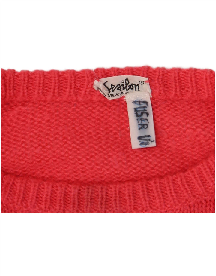 Maglione maglione girocollo da donna vintage UK 16 grande rosa