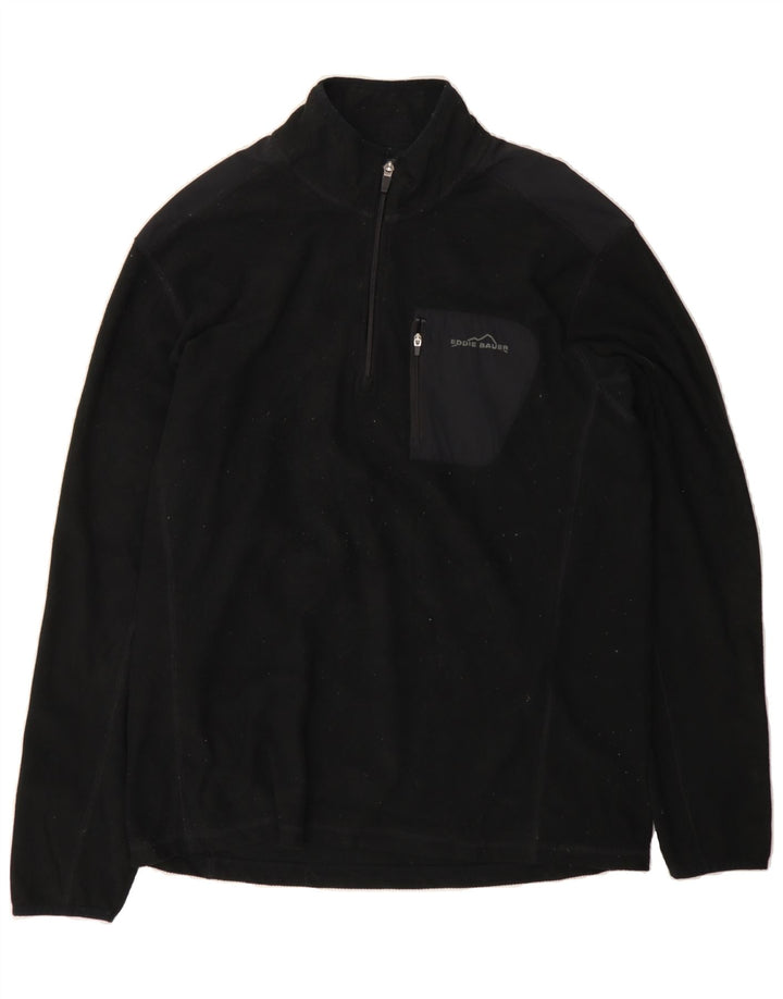 EDDIE BAUER Mens Zip Neck Fleece Jumper Large Black Polyester Vintage Eddie Bauer and Second-Hand Eddie Bauer from Messina Hembry 