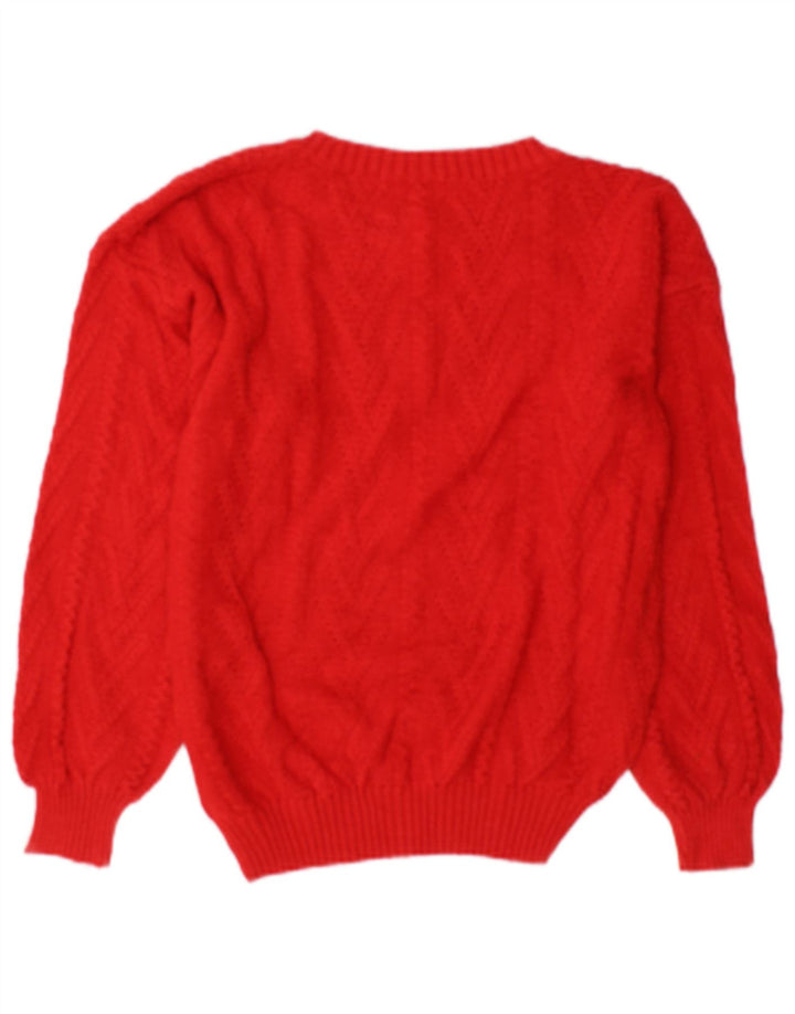 Maglione maglione girocollo da donna vintage UK 14 cotone rosso medio