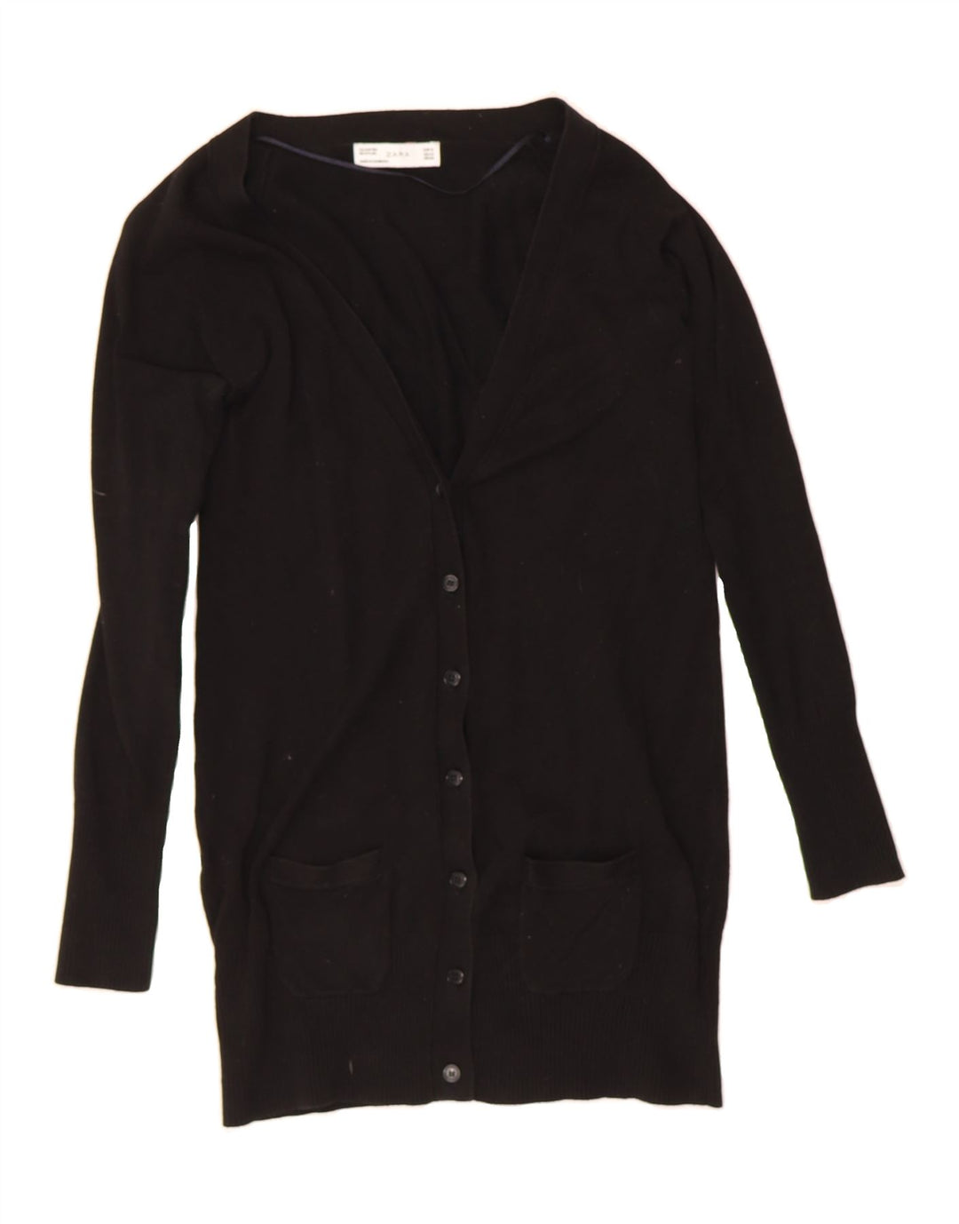 ZARA Womens Longline Cardigan Sweater UK 12 Medium Black Cotton Vintage Zara and Second-Hand Zara from Messina Hembry 