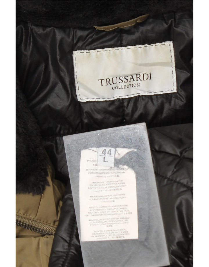 TRUSSARDI Womens Duffle Jacket UK 16 Large Khaki Polyester