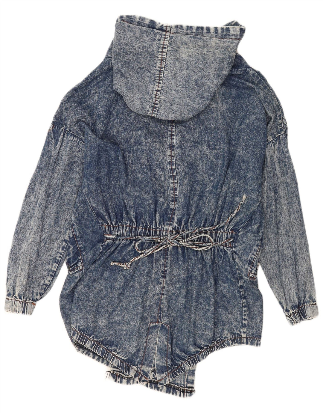 Giacca di jeans aperta da donna vintage con cappuccio UK 16 grande blu