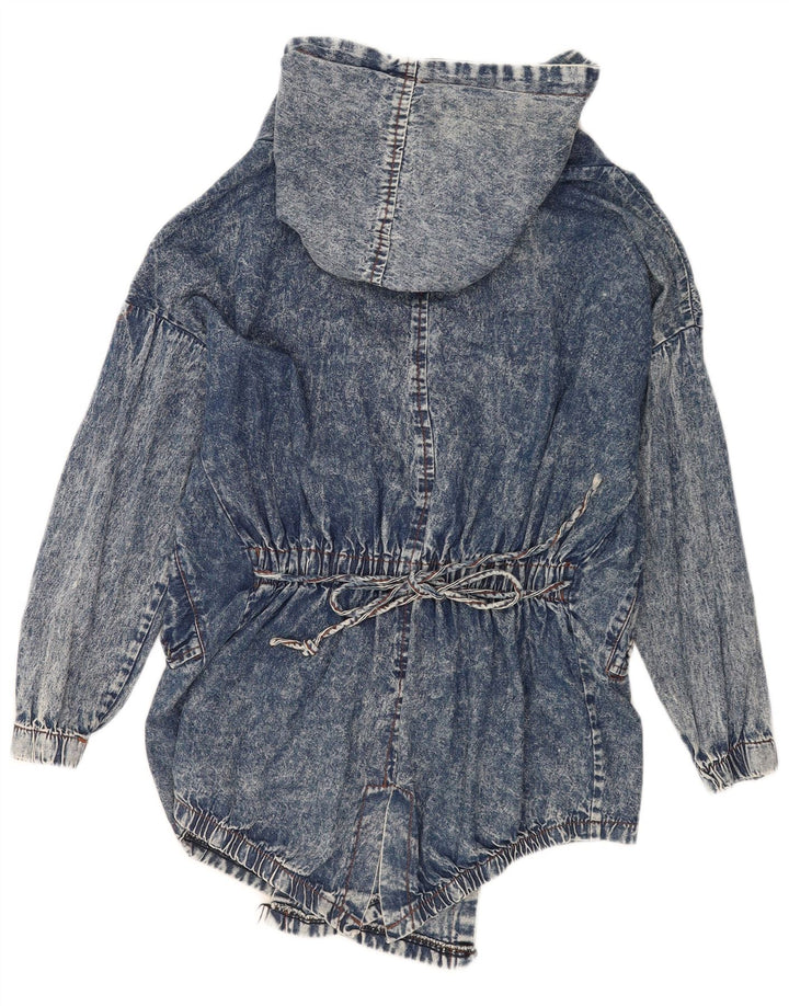 Giacca di jeans aperta da donna vintage con cappuccio UK 16 grande blu