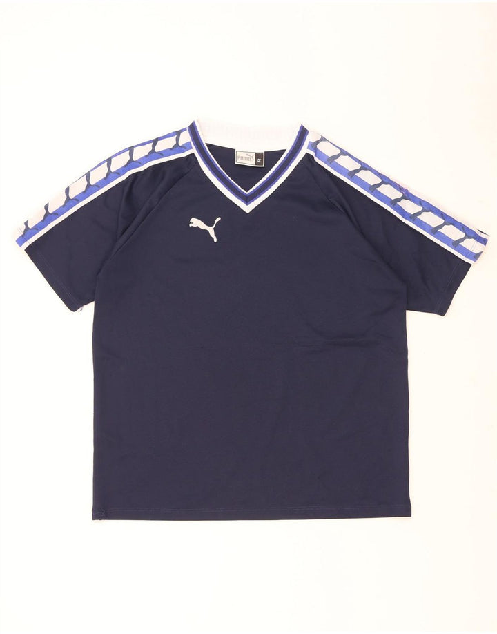 Puma T-shirt grafica da uomo Top Small Blu navy Colourblock in poliestere