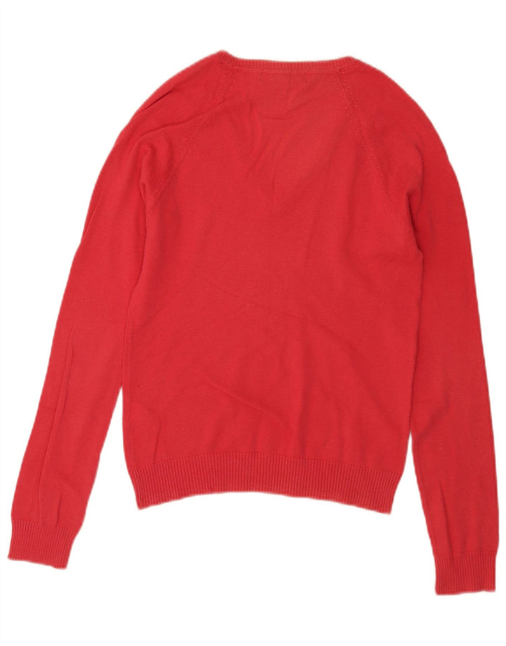 Maglione maglione con scollo a V da donna Zara UK 12 cotone rosso medio