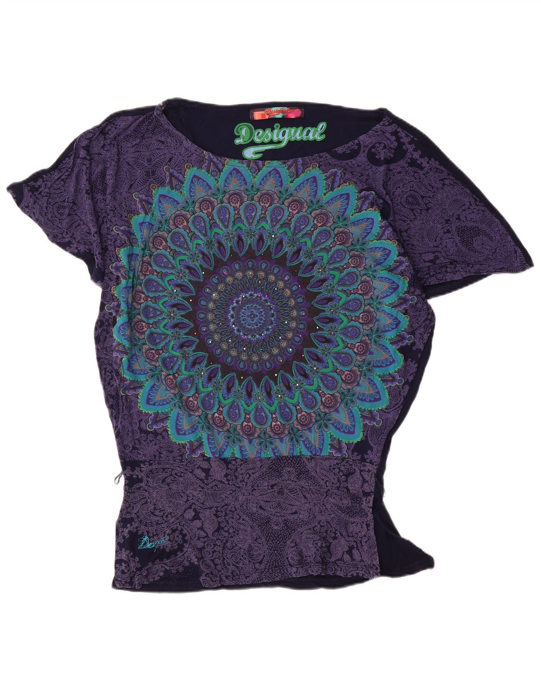 Desigual Donna Camicetta a Pipistrello Top UK 10 Small Blu Navy Viscosa