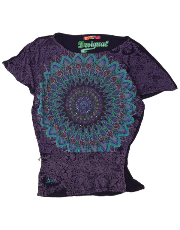 Desigual Donna Camicetta a Pipistrello Top UK 10 Small Blu Navy Viscosa