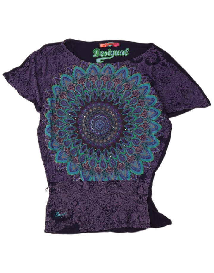 Desigual Donna Camicetta a Pipistrello Top UK 10 Small Blu Navy Viscosa