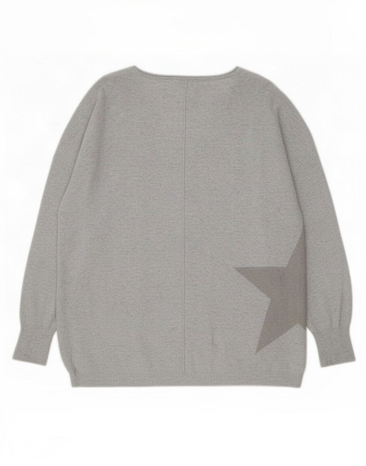 Maglione da donna con scollo a V con motivo astratto MINT VELVET UK 10 Piccolo Grigio