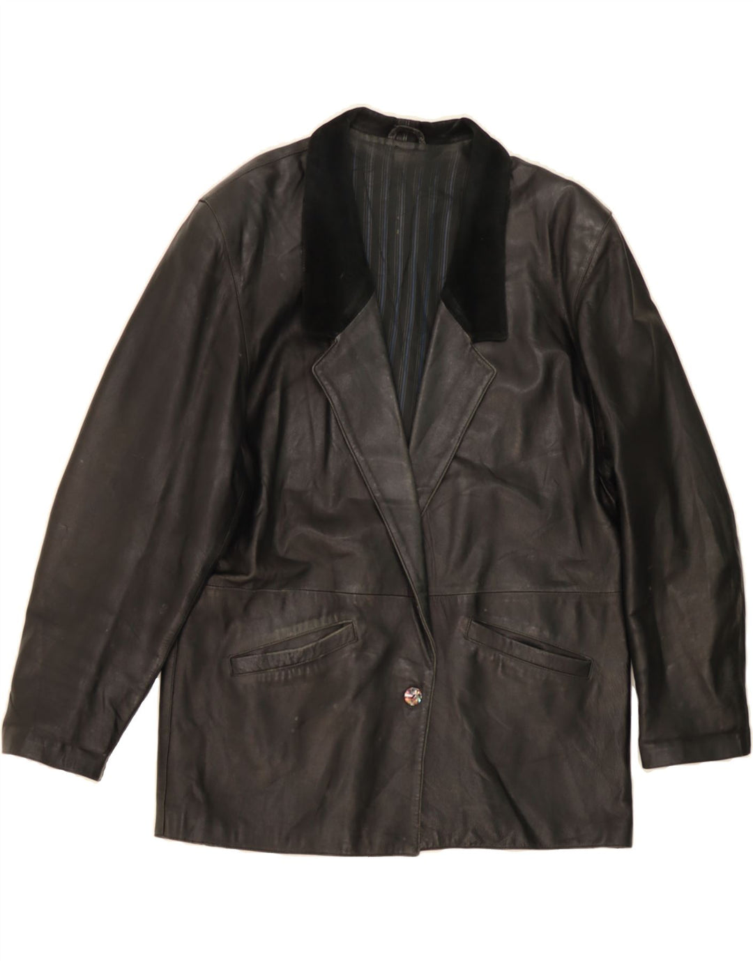 VINTAGE Womens Leather Jacket IT 48 XL Black Leather Vintage Vintage and Second-Hand Vintage from Messina Hembry 