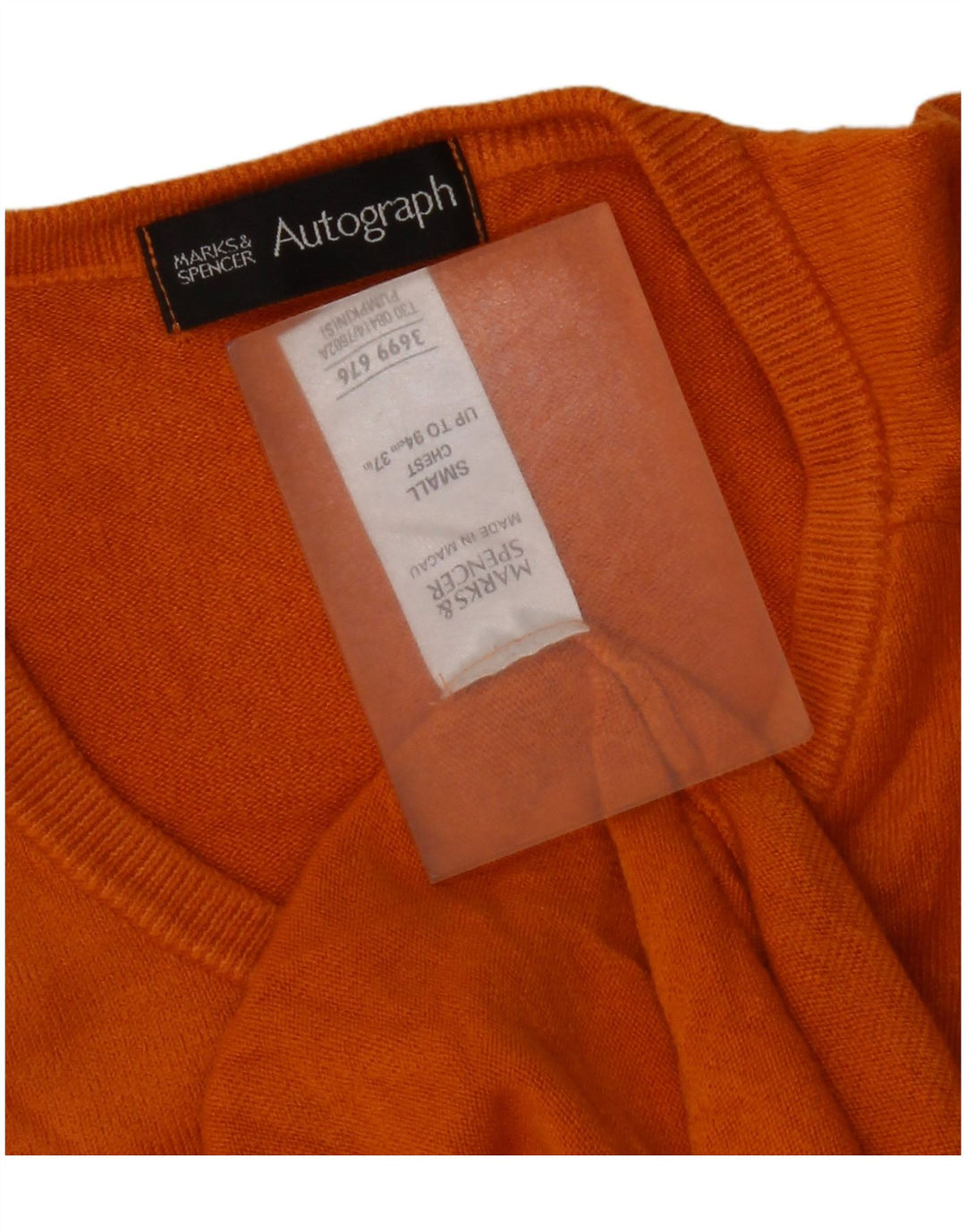 Maglione da uomo con scollo a V autografo Marks & Spencer piccolo acrilico arancione