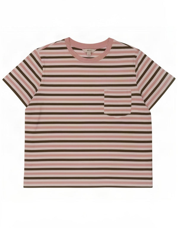 T-shirt da donna Marks & Spencer Top UK 14 cotone a righe grandi rosa