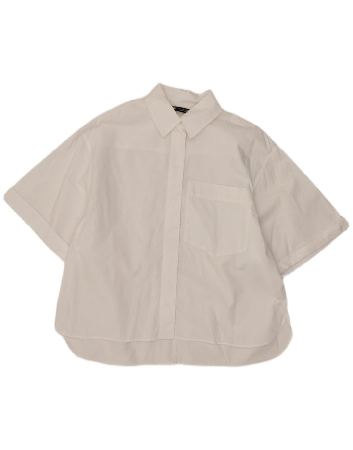 Camicia oversize a maniche corte da donna Zara UK 10 piccola bianca
