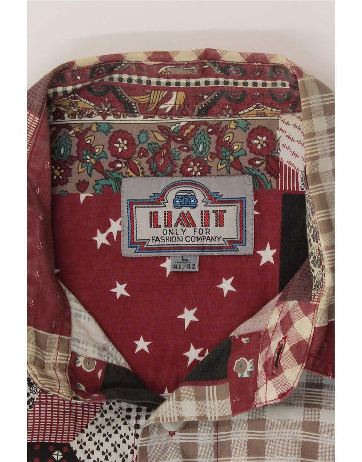 Camicia da uomo Limit UK 41/42 Grande cotone patchwork bordeaux