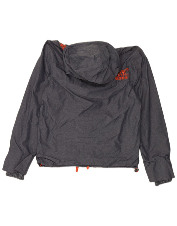 Giacca a vento con cappuccio da uomo SUPERDRY UK 36 piccola in nylon grigio
