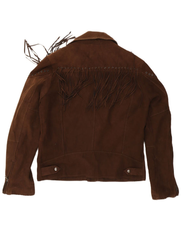 Giacca da motociclista da uomo Zara in finta pelle scamosciata UK 42 XL poliestere marrone