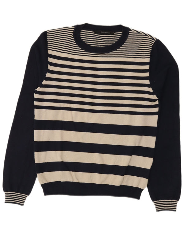 Calvin Klein Jeans da uomo maglione con scollo a barchetta piccolo a righe blu navy