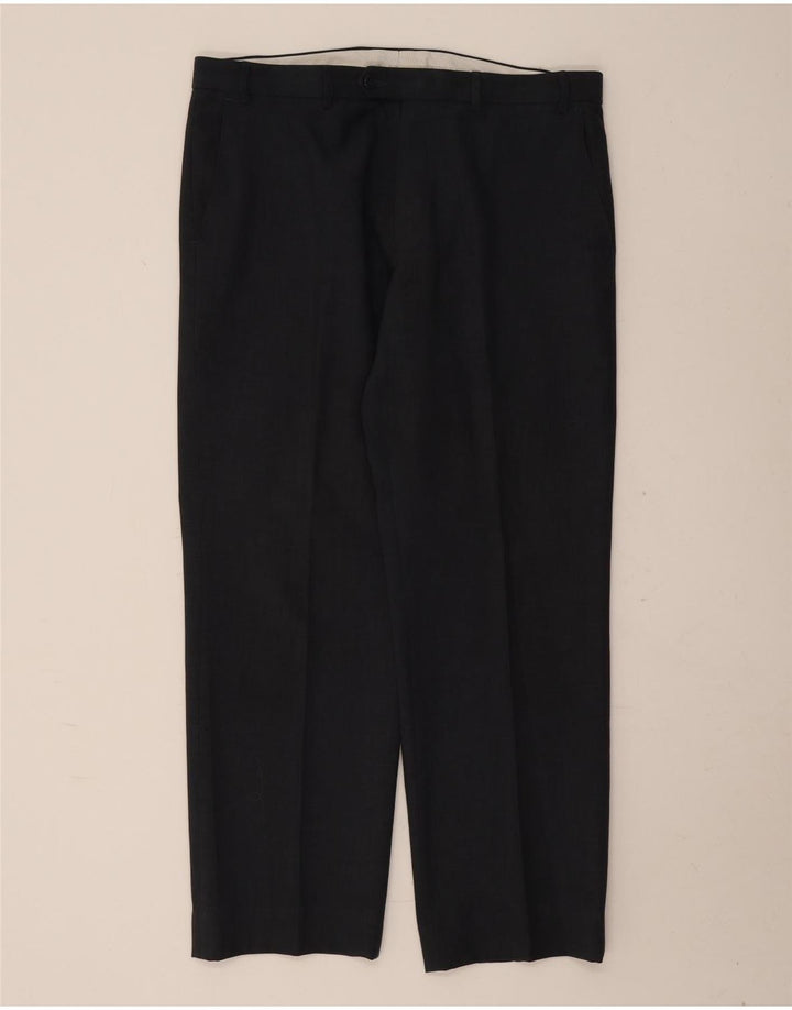 Pantaloni da abito dritti da uomo Marks & Spencer W36 L29 poliestere blu navy