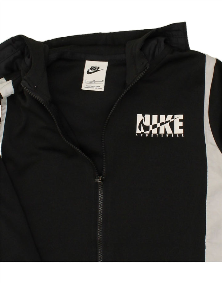 NIKE Boys Zip Hoodie Sweater 10-11 Years Medium Black Colourblock Vintage Nike and Second-Hand Nike from Messina Hembry 