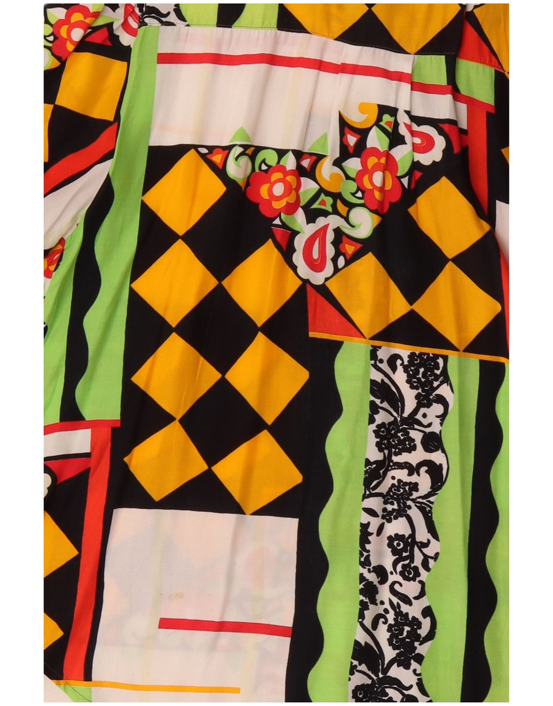 Camicetta camicia a maniche corte da donna vintage UK 20 2XL Patchwork multicolore