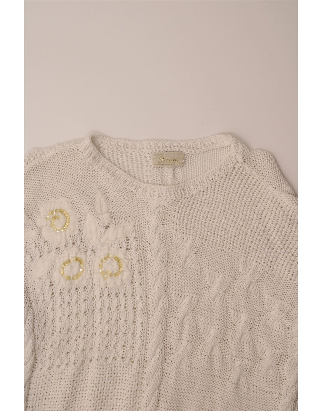 VINTAGE Womens Crew Neck Jumper Sweater UK 16 Large White Vintage Vintage and Second-Hand Vintage from Messina Hembry 