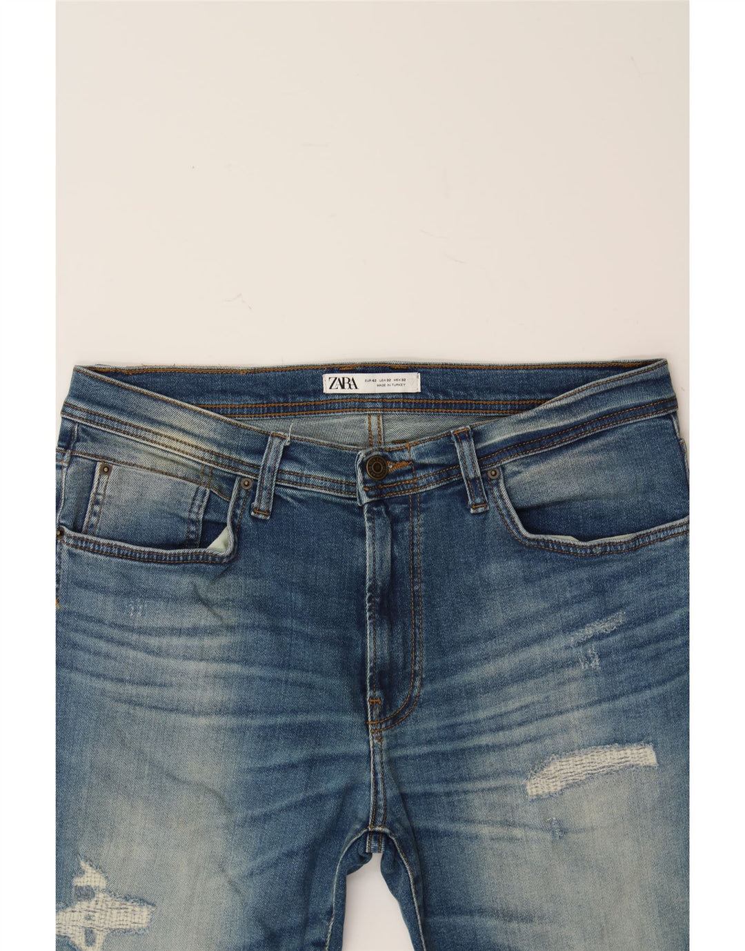 ZARA Womens Distressed Slim Jeans W32 L31 Blue Cotton Vintage Zara and Second-Hand Zara from Messina Hembry 