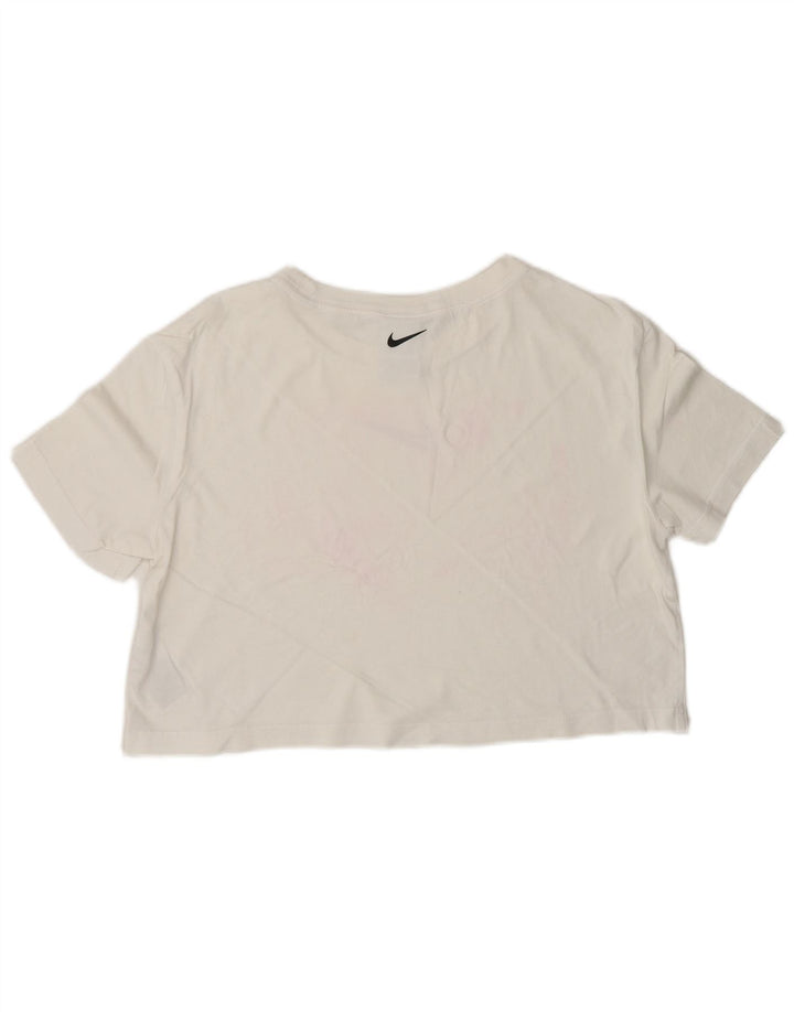 NIKE T-shirt grafica corta da donna, vestibilità ampia, UK 10, piccola, cotone bianco