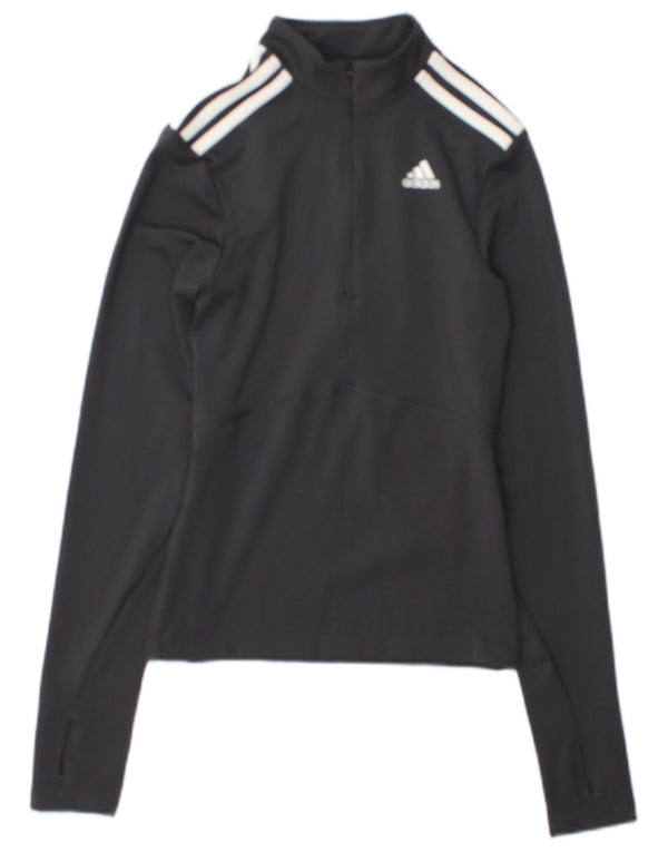 Top della tuta da ginnastica Adidas da donna con collo e zip UK 4/6 XS Grigio Colourblock