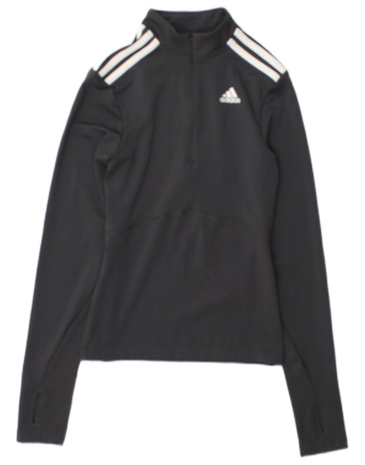 Top della tuta da ginnastica Adidas da donna con collo e zip UK 4/6 XS Grigio Colourblock