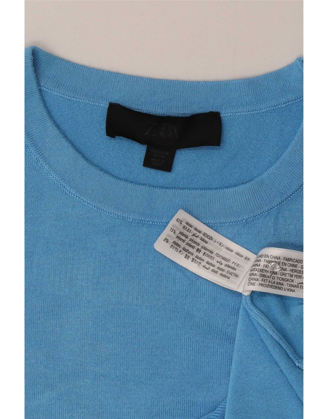 T-shirt Zara da donna Top UK 12 viscosa blu medio