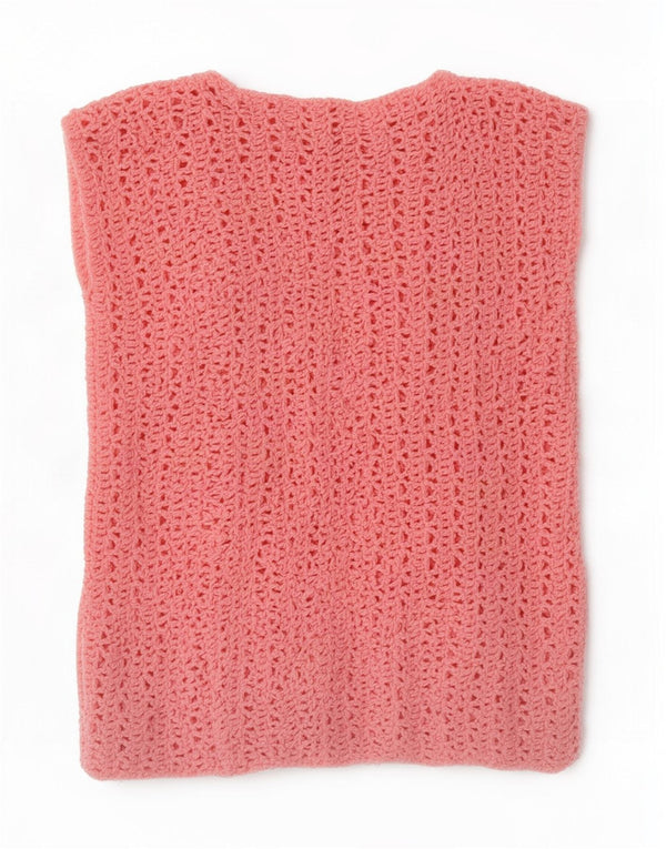 Canottiera vintage da donna all'uncinetto UK 12 rosa medio