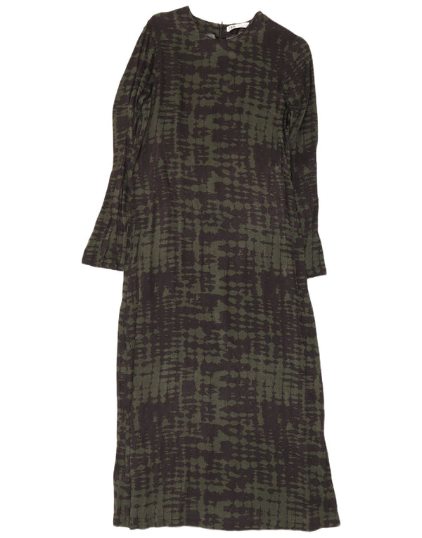 Vestito lungo a maniche lunghe da donna Zara UK 8 Small Verde Tie Dye