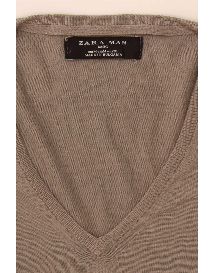 Maglione Zara da uomo con scollo a V grigio medio