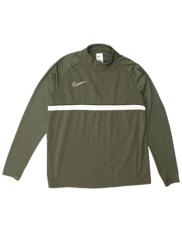 Nike Uomo Dri Fit Zip Collo Pullover Tuta Top Large Verde Poliestere