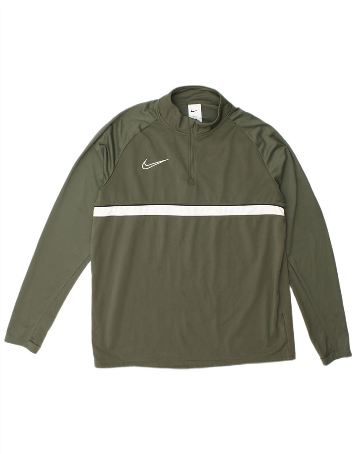 Nike Uomo Dri Fit Zip Collo Pullover Tuta Top Large Verde Poliestere
