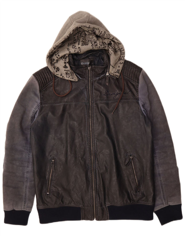 Desigual Uomo Bomber con cappuccio UK 42 XL Blu Navy Poliuretano