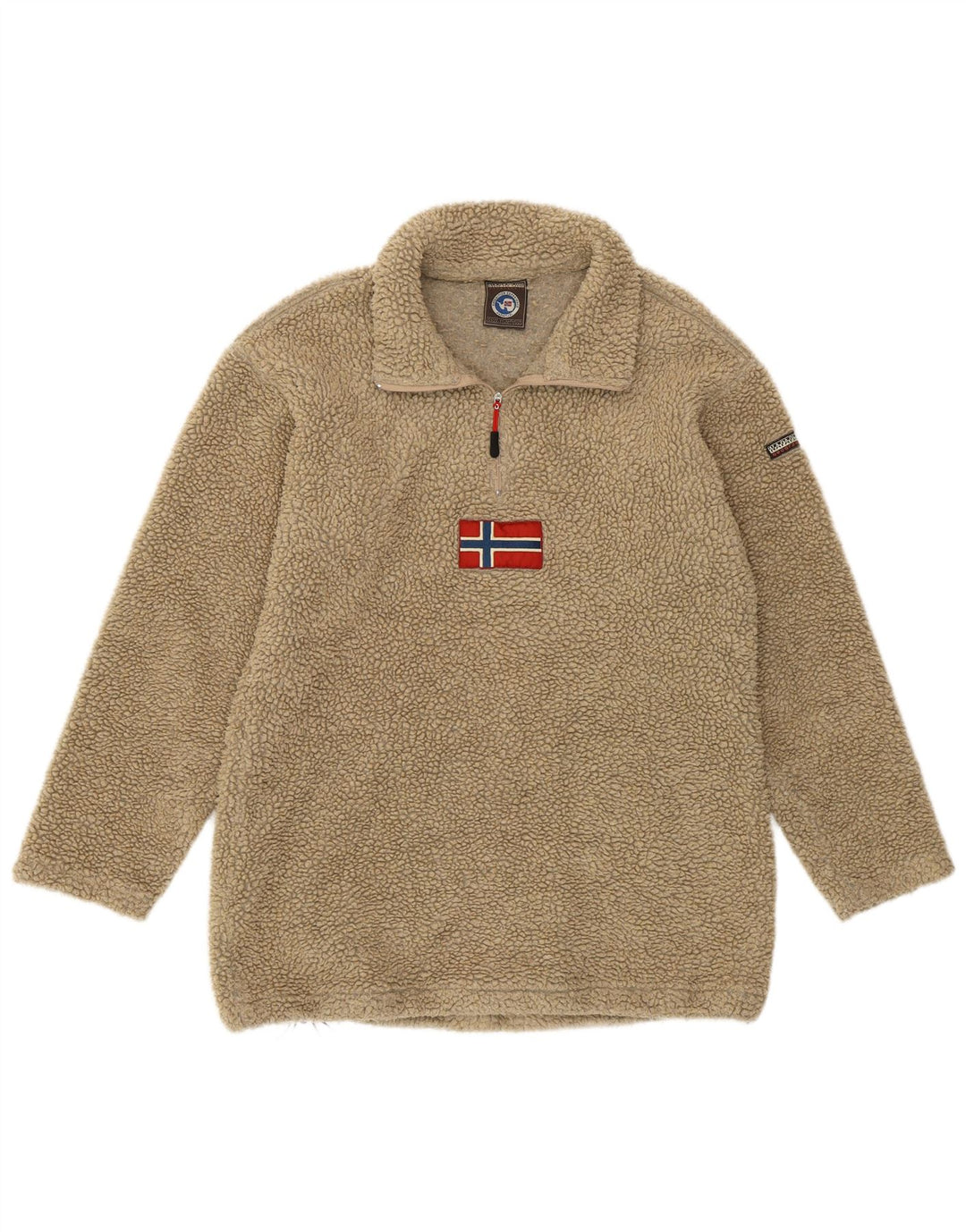 Maglione da donna in pile con collo con zip e grafica Napapijri, grande, in poliacrilico beige