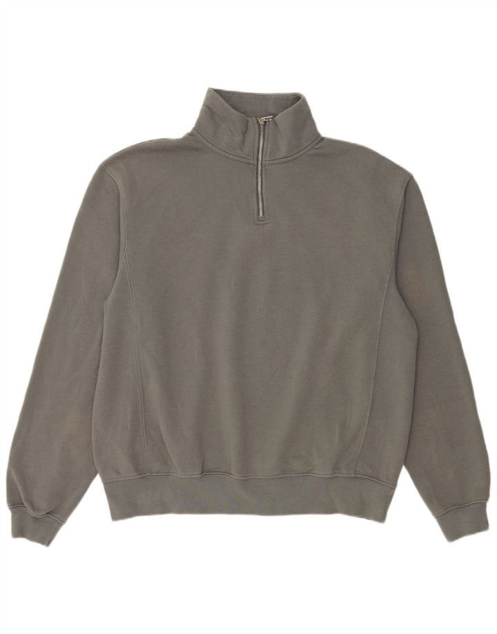 Felpa Zara da uomo con collo con zip, maglione, cotone grigio medio