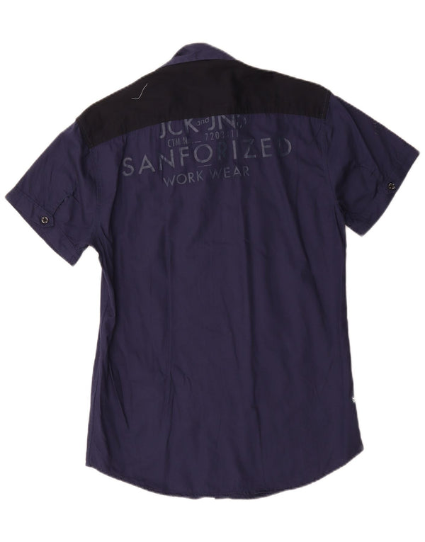 Camicia a maniche corte grafica da uomo Jack & Jones piccola color block blu navy