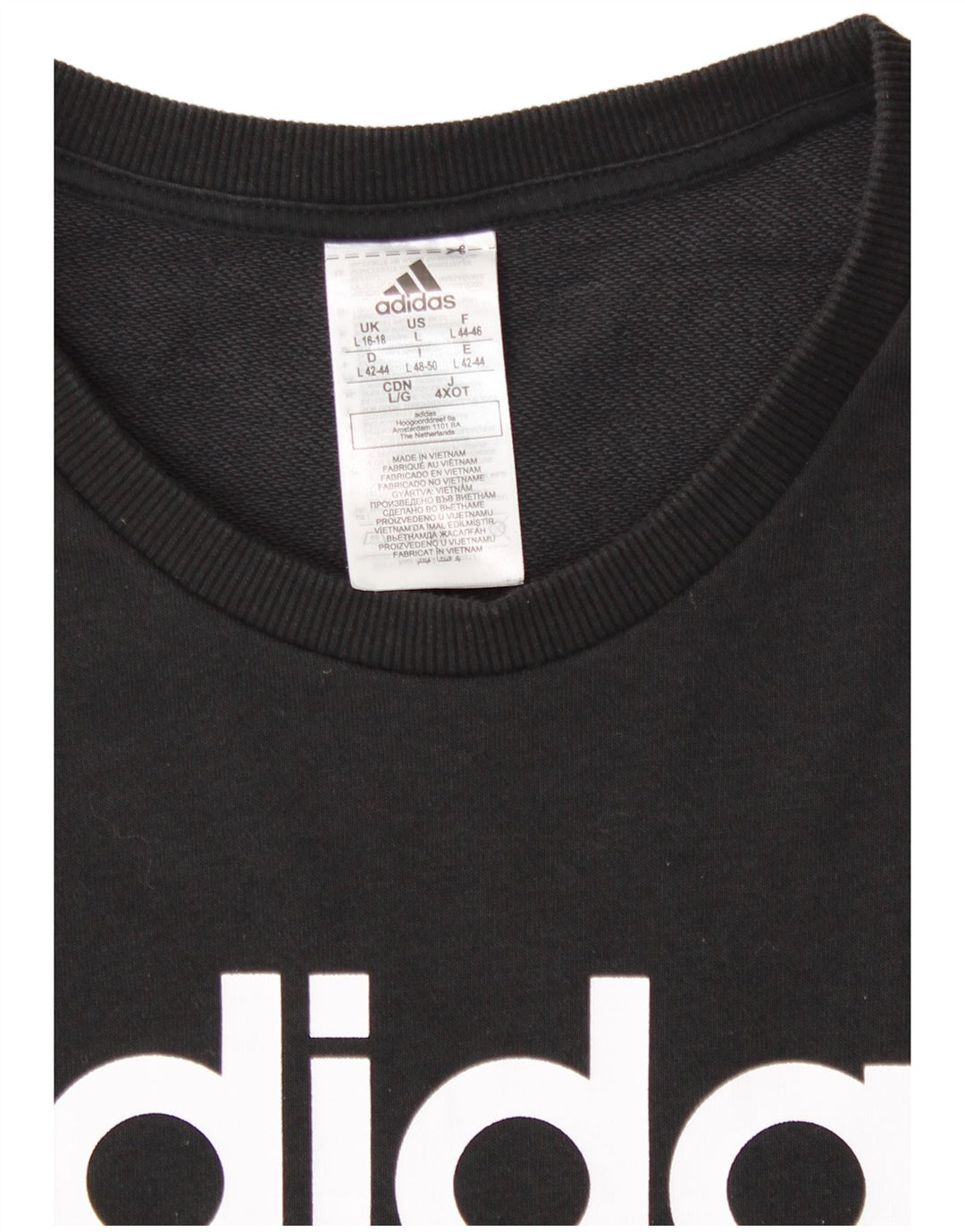 Felpa grafica da donna Adidas Jumper UK 16/18 Large Black Cotton