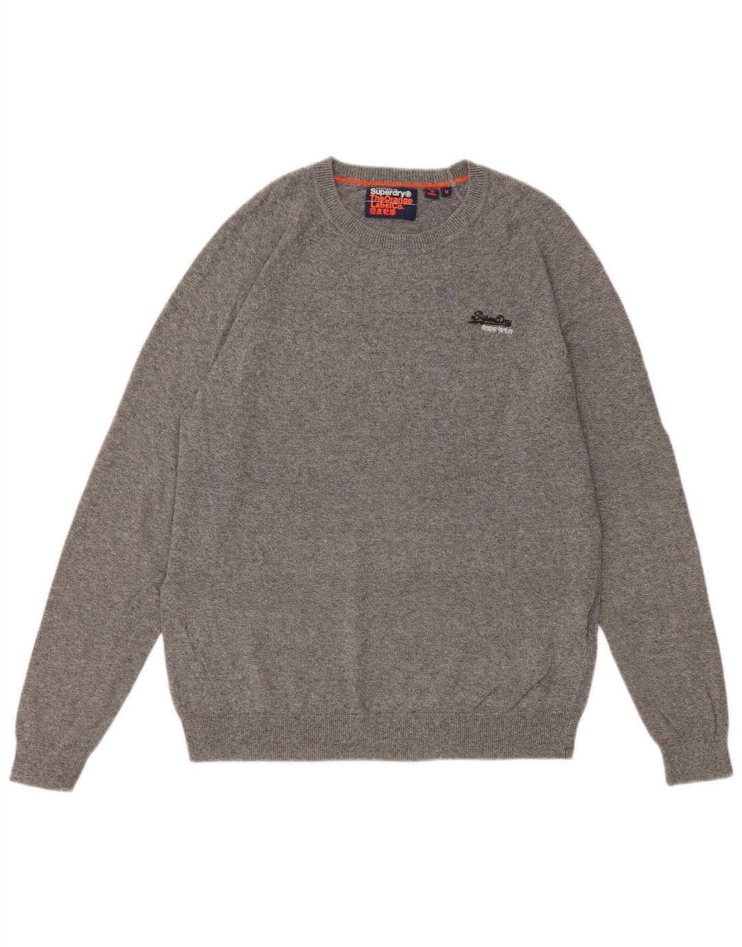 Maglione da uomo girocollo Superdry in cotone chiazzato grigio medio
