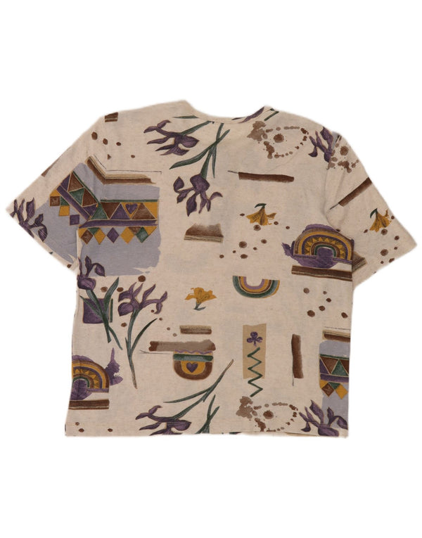 T-shirt vintage da donna Top UK 16 grande viscosa geometrica beige