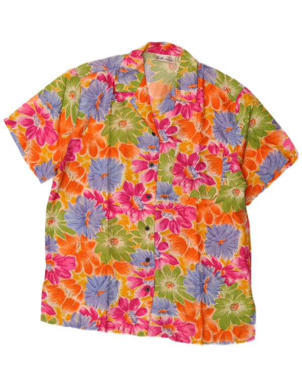 Camicetta camicia a maniche corte da donna vintage UK 14 floreale multicolore medio