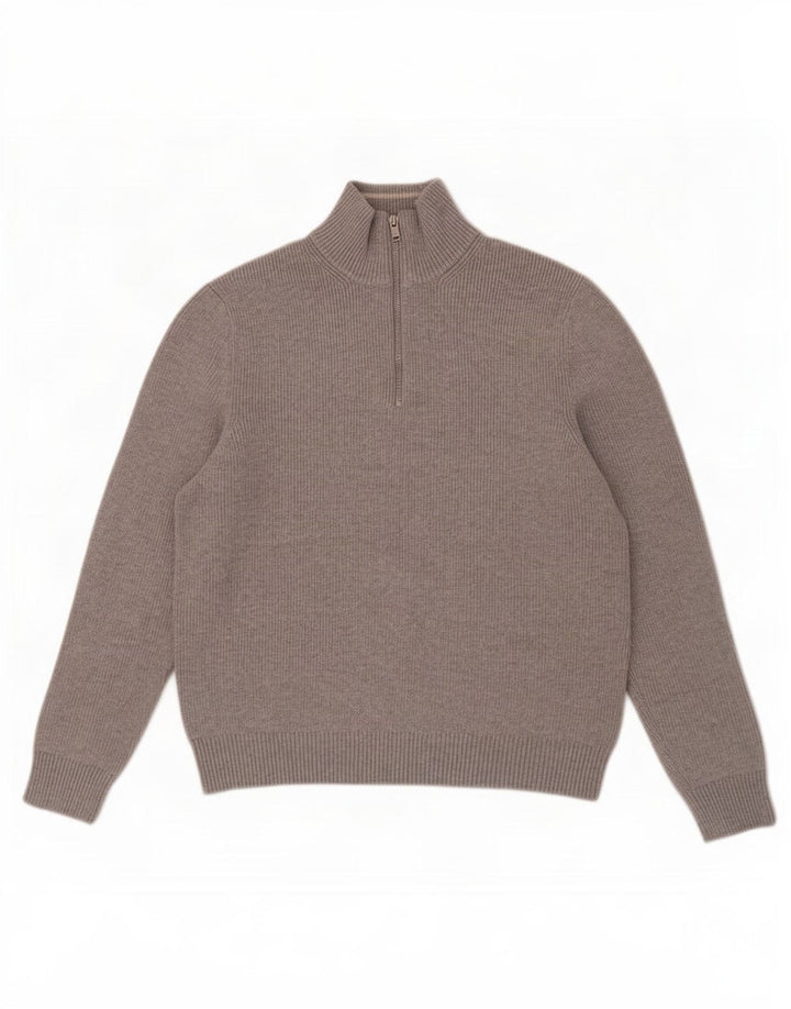 Maglione da uomo Marks & Spencer con zip e collo grande in poliestere grigio
