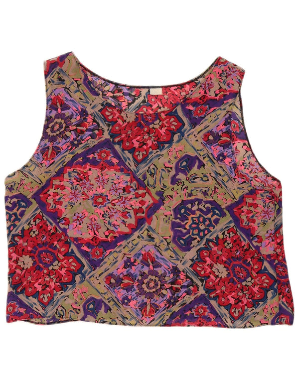 Camicetta senza maniche corta da donna vintage UK 16 grande floreale multicolore