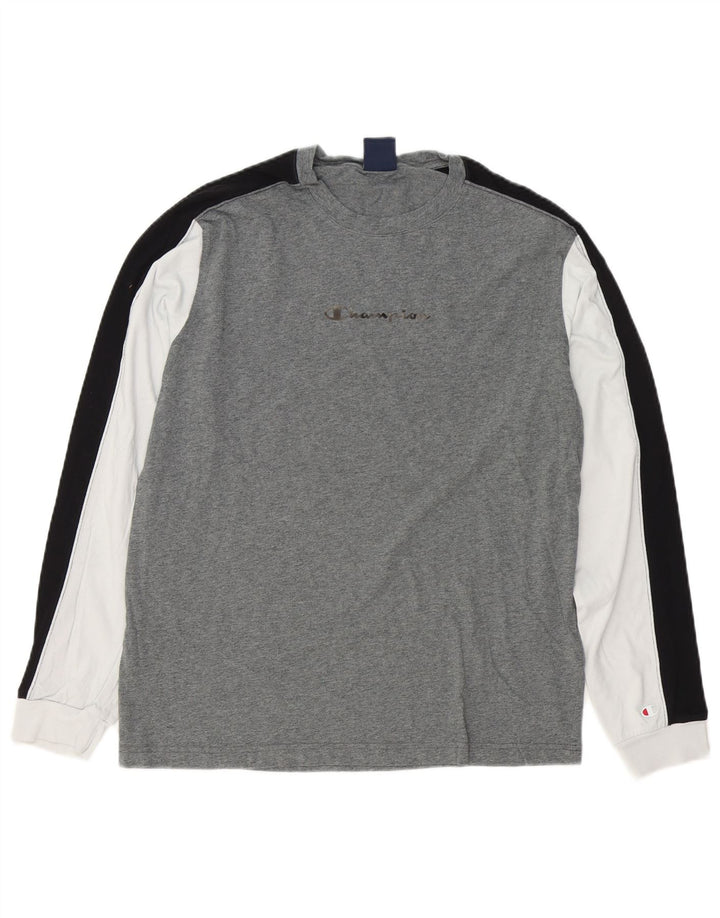 Champion Top grafico da uomo a maniche lunghe in cotone color block grigio grande