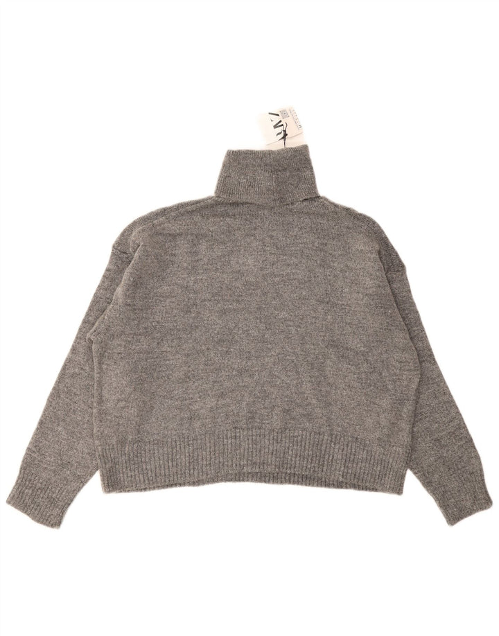 Maglione corto oversize a collo alto corto da donna Zara UK 14 Grigio medio